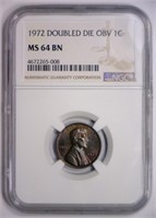 1972 Double Die Lincoln Cent NGC MS64 BN