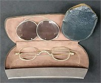 Antique Metal Eyeglass Case, Eyeglasses