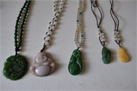 5 Antique Asian Carved Pendant Necklaces
