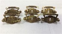 Set Of 6 Brass Antique Drawer Pulls