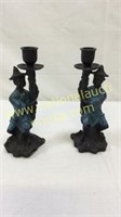 Pair Cast Iron Candle Holders