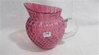 Water Pitcher 7" high Ruby Glass Plated with Opal