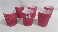 Tumblers (6) 3.5" high, pink cut velvet with satin