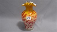 Vase 6.75" opal cased with orange and entrapped