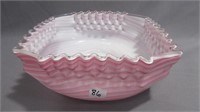 Bowl 8.5" Square crimped top pink/white twist optc