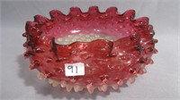 Large Bowl 9" Hobnail Optic pattern Ruby Partially