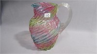 Water Pitcher 9" high rainbow colors on wide rib