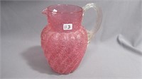 Water pitcher, 8.5" high cranbery with wide rib