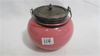 Marmalade Jar, 3.25" high ruby over opal