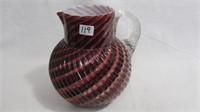 Water Pitcher 8" high twist maroon and opal cased