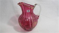 Water pitcher " Cranberry with copper wheel cuttig