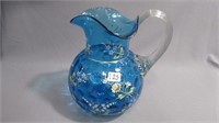 Water Pitcher 8.25" high, bal shape blue cased w/