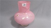 Vase 7.5" high cased pink/crystal floral decoratin