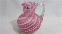 Water Pitcher, 6.5" crystal/white/pink swirl cane