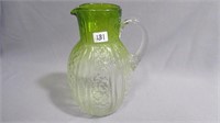 Small water pitcher, 8" high Green to clear at