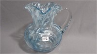 Water Pitcher 7.75" blue on crystal squashed ball