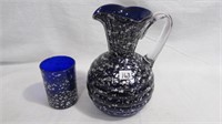 Water Pitcher 8' High Blue Plated with Crystal wit