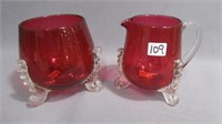 Sugar and Creamer Ruby cased with crystal