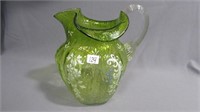 Water Pitcher, 875" high, shaded green, lobed