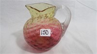 Juice pitcher 4.75" high, ruby cased on amber at