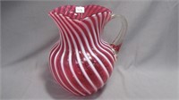 Water Pitcher 8.5" cranberry opalescent swirl.