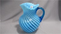 Water Pitcher 9" Blue Opalescent Swirl