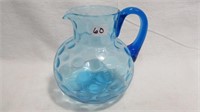 Small Pitcher 5.25" high blue on squashed ball