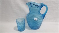 Water Pitcher 9" high blue with small windows