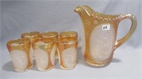 Water Pitcher and 6 tumblers Marigold Canival