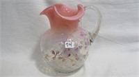 Water Pitcher 8" high, pink opalescent die away