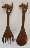 Wooden Carved Boar? Salad Fork & Spoon