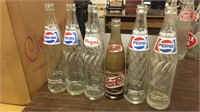 6 vintage Pepsi glass bottles