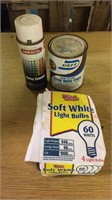 Spray paint, semi-gloss wood finish, 3 light bulbs