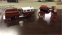 Vintage toy fire truck & fire truck wagon