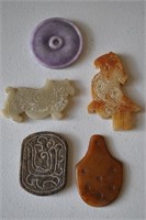 5 Antique Asian Carved Stone Pendants
