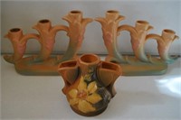 Roseville Flower Vase & 2 Candle Holders