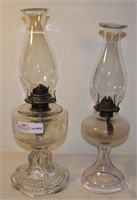 2 unmatched pattern glass oil lamps