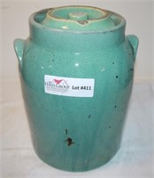 Stoneware canning jar with lid and ears