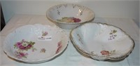 3 unmatched porcelain floral transfer bowls