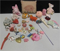 Bag Of Assorted Plushes & More - Pigs, etc...