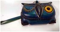 Small Blue Leather Owl Coin Purse