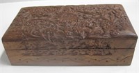 7"x3.5"x2" Hand Carved Wood Box Metal Hinge