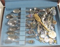 Wood Chest Filled With Souvenir Spoons