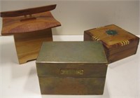 Brass / Copper Recipe Box & 2 Asian Trinket Boxes