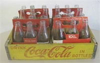 Vtg Wood Coca-Cola Crate w/ 4 6-Packs Of Bottles