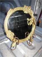 12" Brass Art Nouveau Style Mirror With Stand