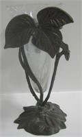 Bronze Vase Holder w/ Crackle Glass Vase