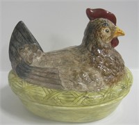 Nest Hen Covered Ceramic Dish - 8" Tall