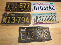 5 Assorted Vintage License Plates