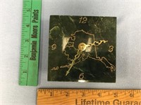 Small square jade clock with State of Alaska etche